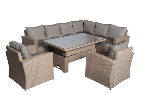 Zante Right Hand Rattan Corner Sofa Set with Adjustable Rising Table - Natural