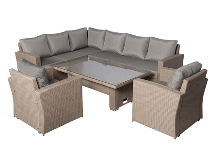 Zante Left Hand Rattan Corner Sofa Set with Adjustable Rising Table - Natural