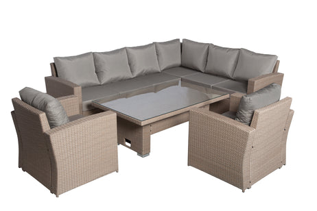 Zante Right Hand Rattan Corner Sofa Set with Adjustable Rising Table - Natural
