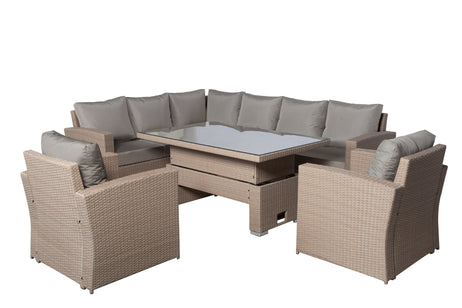 Zante Left Hand Rattan Corner Sofa Set with Adjustable Rising Table - Natural
