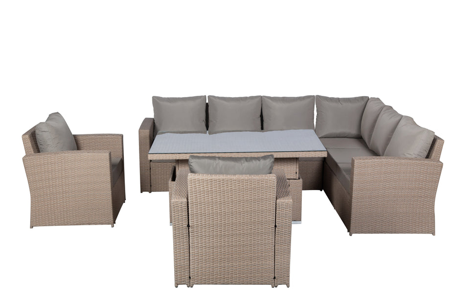 Zante Right Hand Rattan Corner Sofa Set with Adjustable Rising Table - Natural