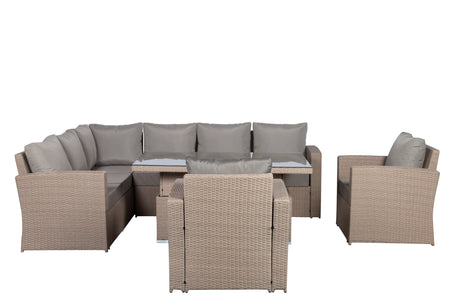 Zante Left Hand Rattan Corner Sofa Set with Adjustable Rising Table - Natural