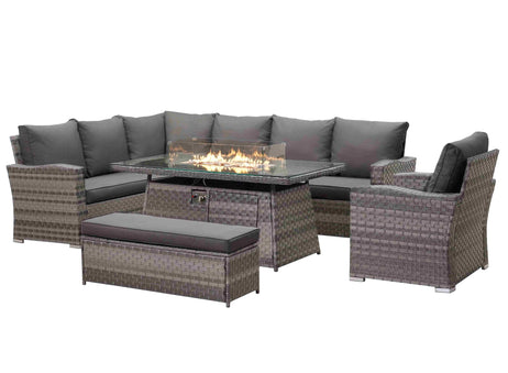 Icon Luxury Rattan Left Hand Corner Sofa Chair Bench and Fire Pit Table - Dark Grey