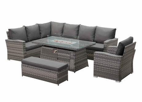 Icon Luxury Rattan Left Hand Corner Sofa Chair Bench and Fire Pit Table - Dark Grey