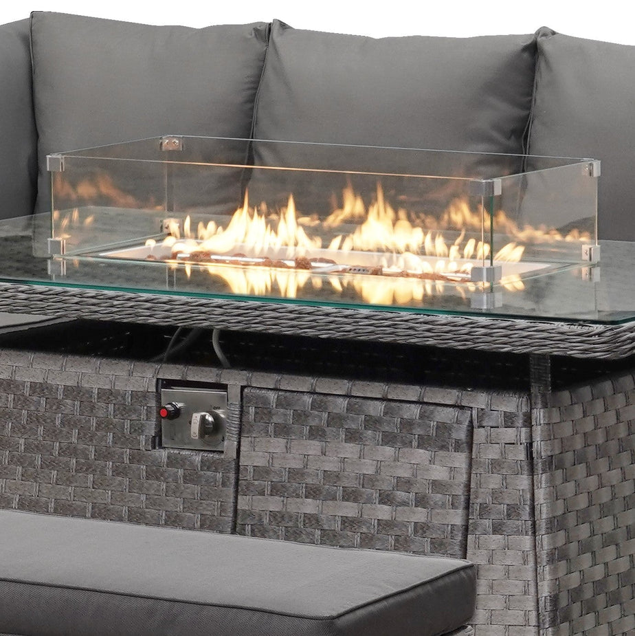 Icon Luxury Rattan Right Hand Corner Sofa Chair Bench and Fire Pit Table - Dark Grey