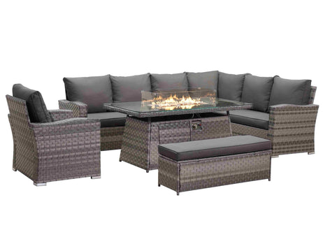 Icon Luxury Rattan Right Hand Corner Sofa Chair Bench and Fire Pit Table - Dark Grey