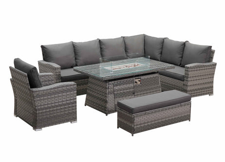 Icon Luxury Rattan Right Hand Corner Sofa Chair Bench and Fire Pit Table - Dark Grey