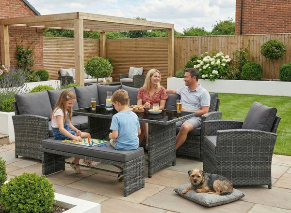 Miami Rattan Garden Furniture Set - Left Hand Corner Sofa | Mixed Grey / Dark