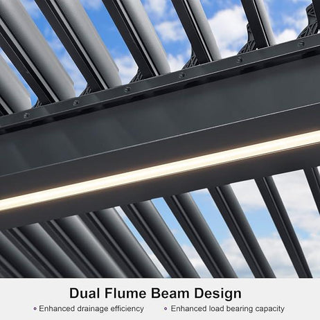 SplitZone™ 3x6m Grey Aluminium Pergola with LEDs, Mid-Beam Louvred Roof & Blinds