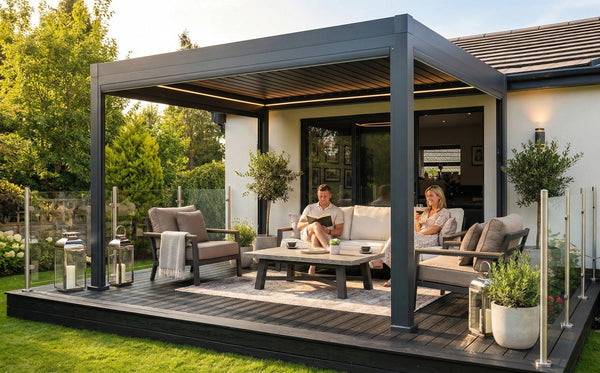 LuxShade™ 3x4m Aluminium Pergola with LEDs, Double-Layered Louvred Roof