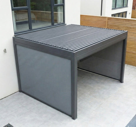 MotaShade™ 3x3m Motorised Aluminium Pergola - Double-Layer Louvers, LEDs & 3 Windscreens
