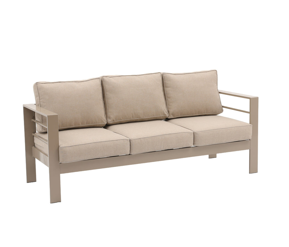 Modern 7-Seater Aluminium Fire Pit Lounge Set (3 & 2 Seater, 2 Chairs) - Taupe / Natural
