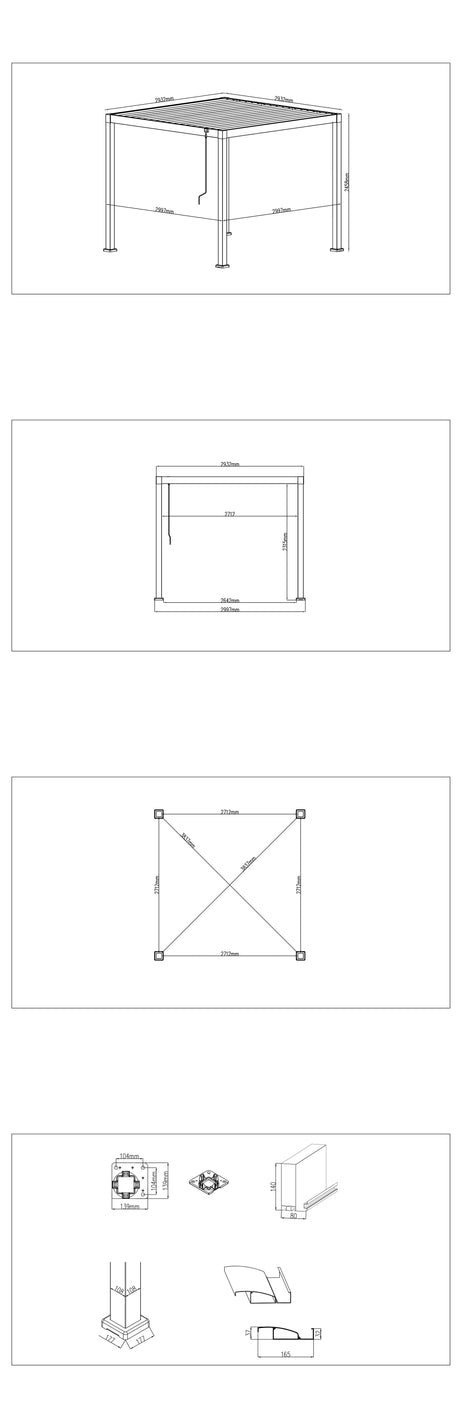 LuxShade™ 3x3m Aluminium Pergola with LEDs, Double-Layered Louvred Roof & 3 Blinds