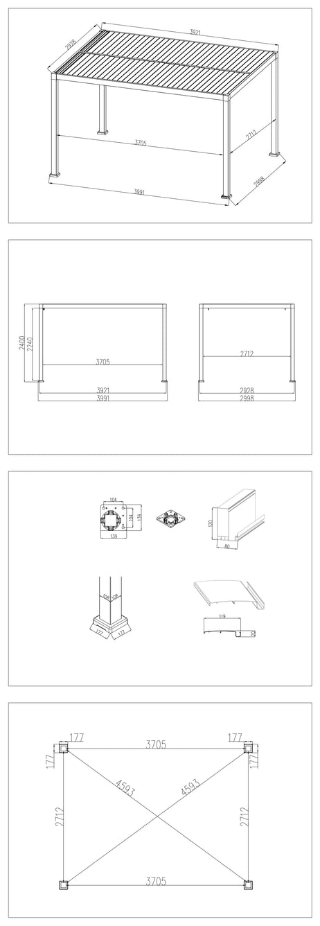 SplitZone™ 3x4m Grey Aluminium Pergola with LEDs, Mid-Beam Louvred Roof + Windscreens