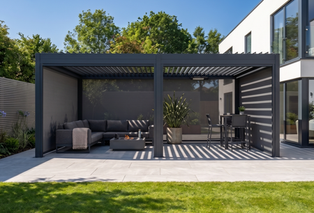MotaShade™ 3x6m Motorised Aluminium Pergola, Double-Layer Louvres, LEDs & 4 Windscreens