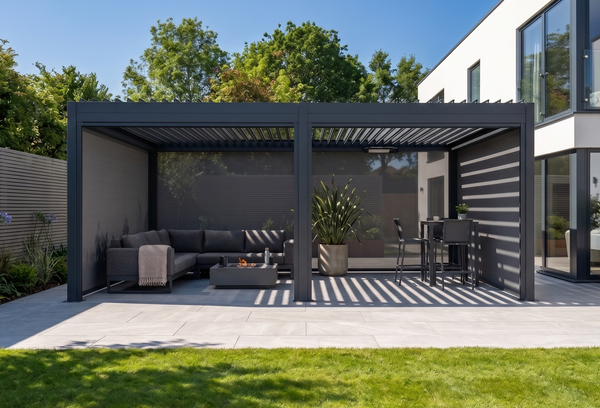 MotaShade™ 3x6m Motorised Aluminium Pergola, Double-Layer Louvres, LEDs & 4 Windscreens