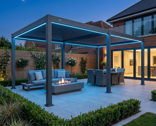 MotaShade™ 3x6m Motorised Aluminium Pergola, Double-Layer Louvres, RGBW LEDs