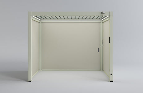LuxShade™ 3x3m Pebble Aluminium Pergola with LEDs, Double-Layered Roof & 3 Blinds