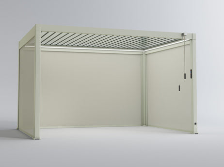 LuxShade™ 3x4m Pebble Aluminium Pergola with LEDs, Double-Layered Roof & 3 Blinds