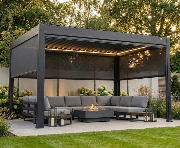 MotaShade™ 3x4m Motorised Aluminium Pergola - Double-Layer Louvers, LEDs & 3 Windscreens