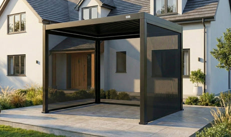 MotaShade™ 3x3m Motorised Aluminium Pergola - Double-Layer Louvers, LEDs & 3 Windscreens