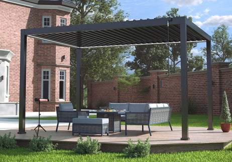 LuxShade™ 3x4m Aluminium Pergola with LEDs, Double-Layered Louvred Roof