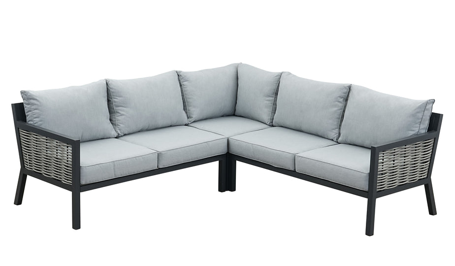 Lisbon Aluminium Corner Sofa, Chair, Bench & Rising Table Dining Set | Light Grey