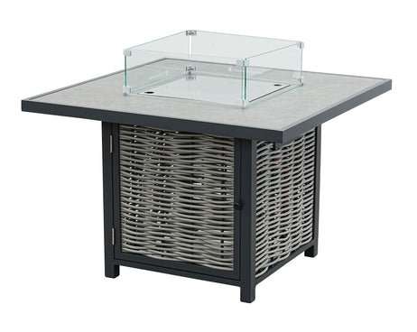 Porto Aluminium Corner Sofa, Chair, Bench with Ceramic Fire Pit Table Set in Light Grey
