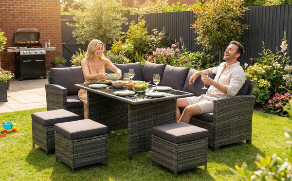 Roma Rattan Garden Furniture Set - Left Corner Sofa | Mixed Grey / Dark