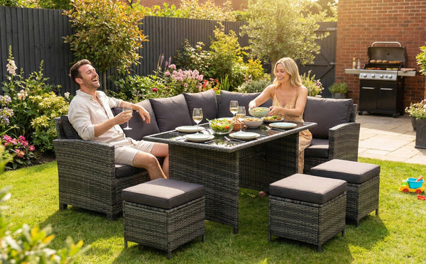 Roma Rattan Garden Furniture Set - Right Corner Sofa | Mixed Grey / Dark