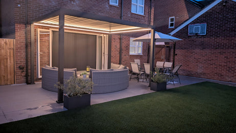 LuxShade™ 3x4m Aluminium Pergola with LEDs, Double-Layered Louvred Roof