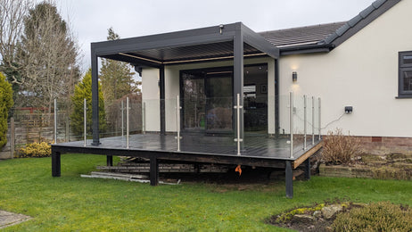 LuxShade™ 3x4m Aluminium Pergola with LEDs, Double-Layered Louvred Roof