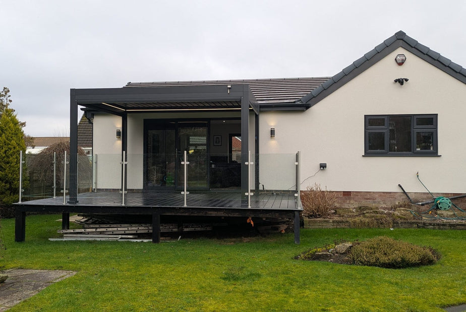 LuxShade™ 3x4m Aluminium Pergola with LEDs, Double-Layered Louvred Roof