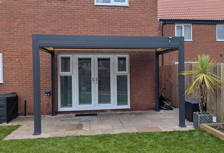 LuxShade™ 3x4m Aluminium Pergola with LEDs, Double-Layered Louvred Roof