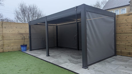 LuxShade™ 3x6m Aluminium Pergola with LEDs, Double-Layered Louvred Roof & Blinds