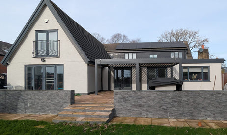 LuxShade™ 3x6m Aluminium Pergola with LEDs, Double-Layered Louvred Roof & Blinds