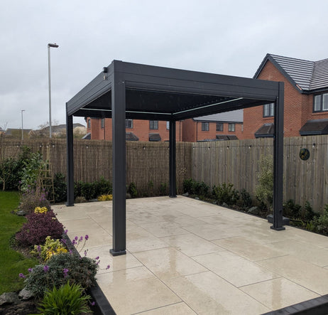 LuxShade™ 3x4m Aluminium Pergola with LEDs, Double-Layered Louvred Roof