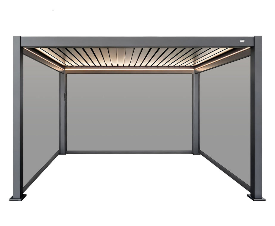 MotaShade™ 3x4m Motorised Aluminium Pergola - Double-Layer Louvers, LEDs & 3 Windscreens