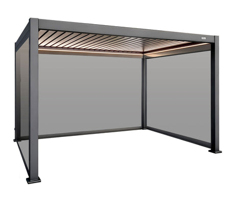 MotaShade™ 3x4m Motorised Aluminium Pergola - Double-Layer Louvers, LEDs & 3 Windscreens
