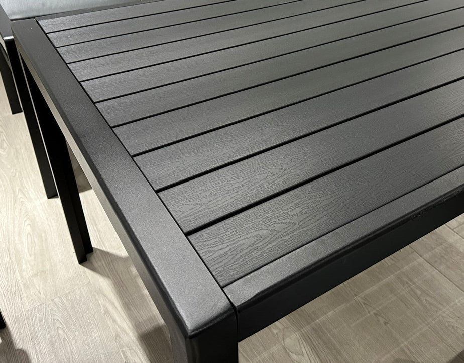 Aluminium Right Hand Corner Garden Sofa & Dining Set with Bench - Black & Grey
