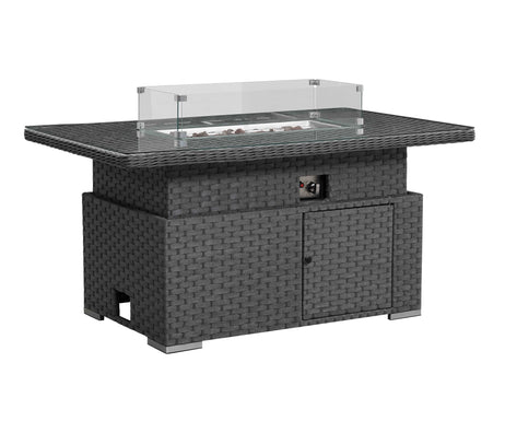 Apollo Luxury Rattan Right Hand Corner Sofa Stool Bench and Rising Fire Pit Table - Grey