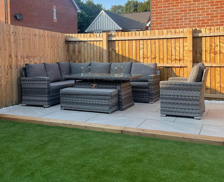 Icon Luxury Rattan Left Hand Corner Sofa Chair Bench and Fire Pit Table - Dark Grey