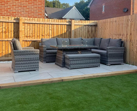Icon Luxury Rattan Right Hand Corner Sofa Chair Bench and Fire Pit Table - Dark Grey