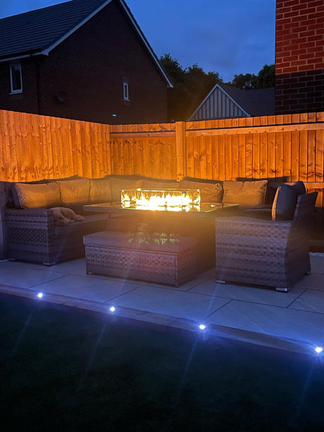 Icon Luxury Rattan Left Hand Corner Sofa Chair Bench and Fire Pit Table - Dark Grey