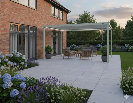 LuxShade™ 3x4m Pebble Aluminium Pergola with LEDs, Double-Layered Roof
