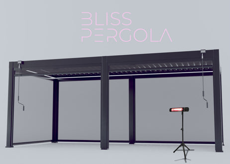 LuxShade™ 3x6m Aluminium Pergola with LEDs, Double-Layered Louvred Roof & Blinds